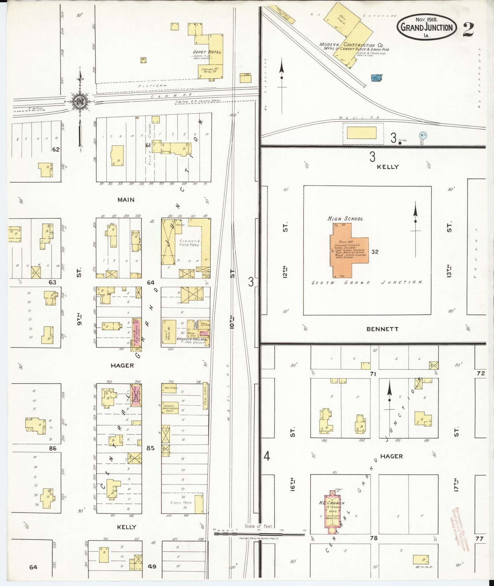 Sanborn Fire Insurance Map from Grand Junction, Greene County, Iowa (1918), Sheet #0002 - Historic Sanborn Fire Insurance Map Print, vintage old map wall art