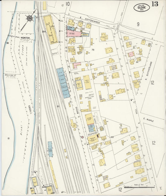 Sanborn Fire Insurance Map from Globe, Gila County, Arizona (1911), Sheet #0013 - Historic Sanborn Fire Insurance Map Print, vintage old map wall art, antique decor, genealogy gift, Arizona Arizona map