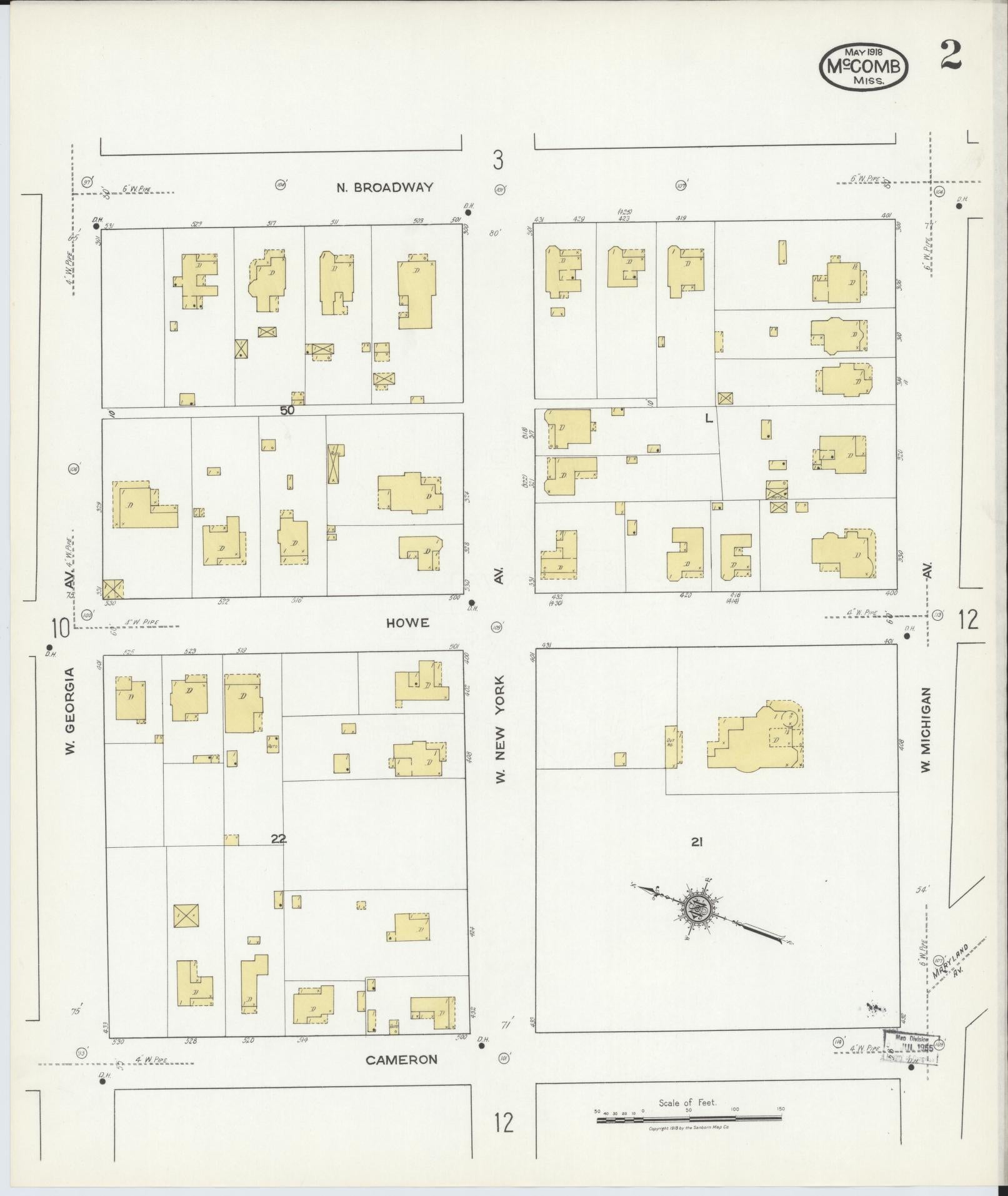 Sanborn Fire Insurance Map from McComb, Pike County, Mississippi (1918), Sheet #0002 - Historic Sanborn Fire Insurance Map Print, vintage old map wall art, antique decor, genealogy gift, Mississippi Mississippi map