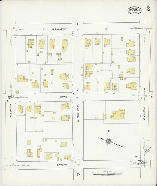 Sanborn Fire Insurance Map from McComb, Pike County, Mississippi (1918), Sheet #0002 - Historic Sanborn Fire Insurance Map Print, vintage old map wall art, antique decor, genealogy gift, Mississippi Mississippi map