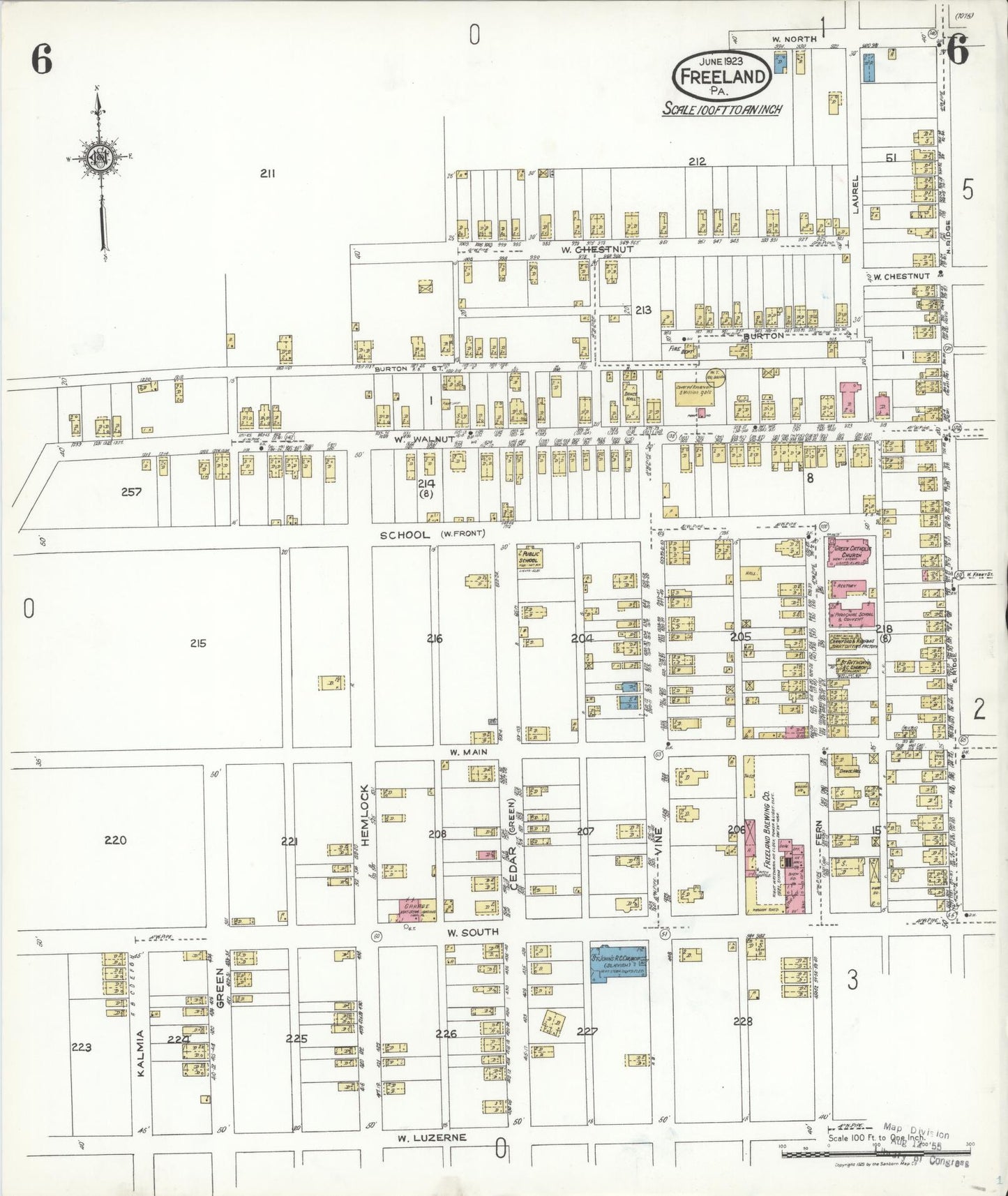Sanborn Fire Insurance Map from Freeland, Luzerne County, Pennsylvania (1923), Sheet #0006 - Historic Sanborn Fire Insurance Map Print, vintage old map wall art, antique decor, genealogy gift, Pennsylvania Pennsylvania map