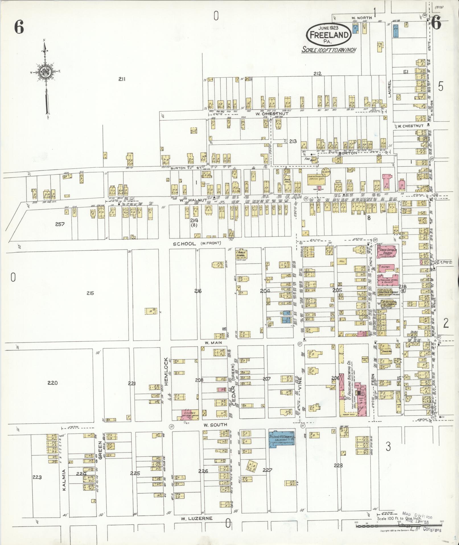 Sanborn Fire Insurance Map from Freeland, Luzerne County, Pennsylvania (1923), Sheet #0006 - Historic Sanborn Fire Insurance Map Print, vintage old map wall art, antique decor, genealogy gift, Pennsylvania Pennsylvania map