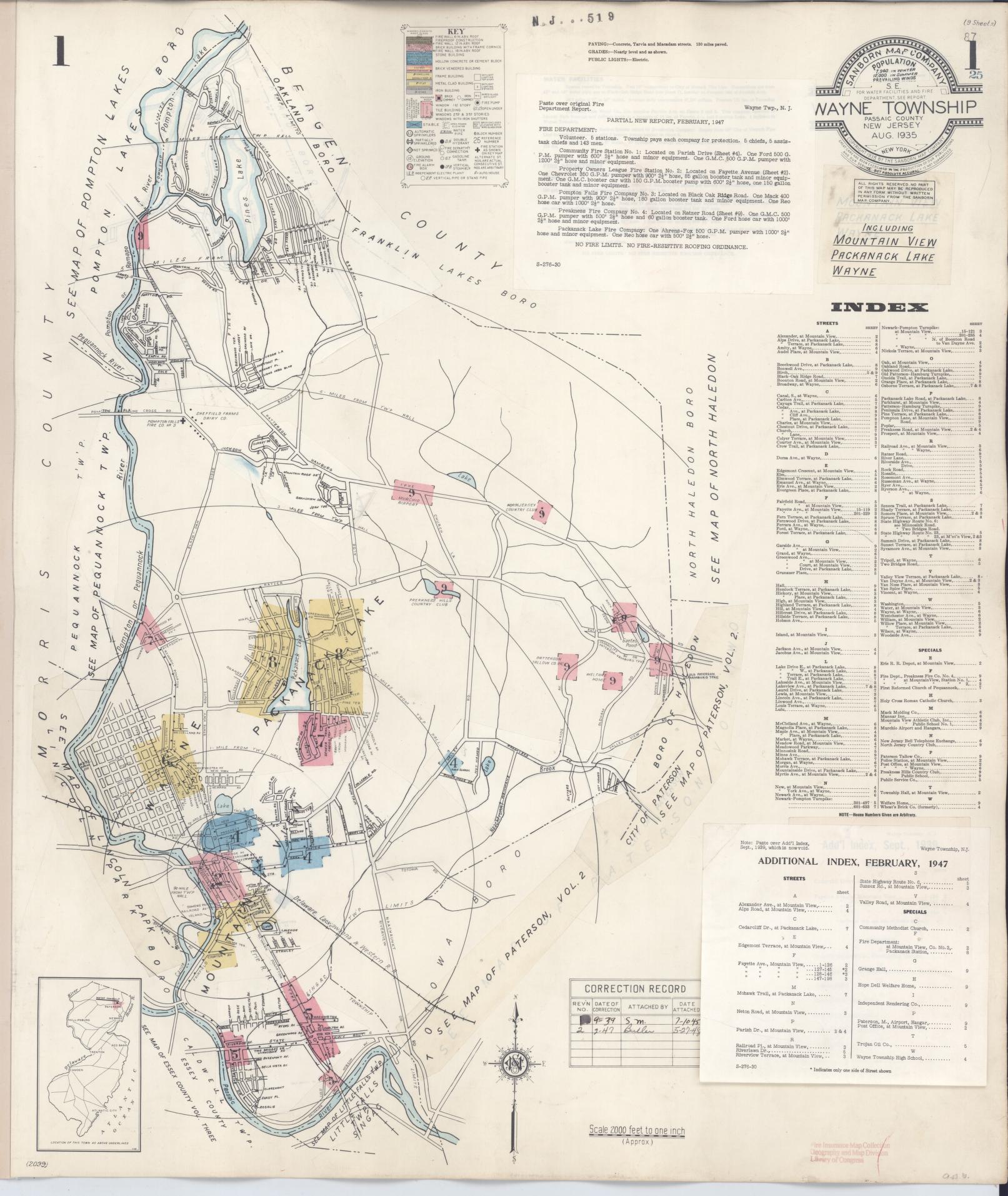 Sanborn Fire Insurance Map from Wayne Twp, Passaic County, New Jersey. (1947) – Historic Sanborn Fire Insurance Map Print