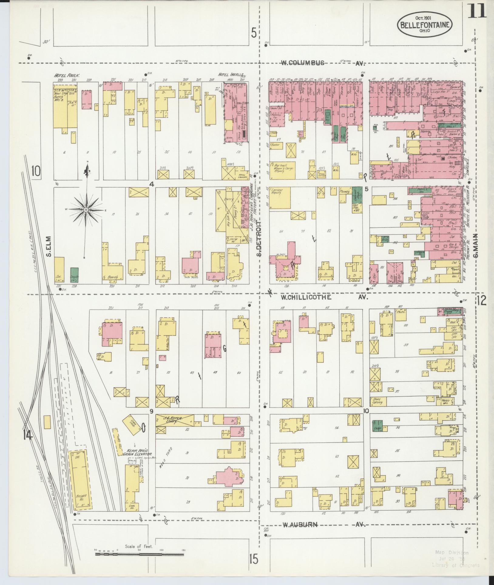 Sanborn Fire Insurance Map from Bellefontaine, Logan County, Ohio (1901), Sheet #0011 - Historic Sanborn Fire Insurance Map Print, vintage old map wall art, antique decor, genealogy gift, Ohio Ohio map