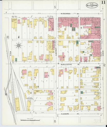 Sanborn Fire Insurance Map from Bellefontaine, Logan County, Ohio (1901), Sheet #0011 - Historic Sanborn Fire Insurance Map Print, vintage old map wall art, antique decor, genealogy gift, Ohio Ohio map