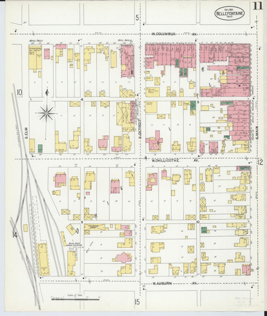 Sanborn Fire Insurance Map from Bellefontaine, Logan County, Ohio (1901), Sheet #0011 - Historic Sanborn Fire Insurance Map Print, vintage old map wall art, antique decor, genealogy gift, Ohio Ohio map