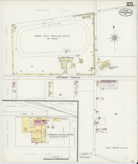 Frederick, Maryland - 1897 - Sanborn Fire Insurance Map, Sheet #0025 - Historic Sanborn Fire Insurance Map Print, Frederick Maryland 1897 0025 vintage old map wall art