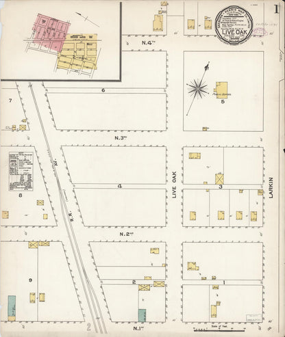 Sanborn Fire Insurance Map from Live Oak, Sutter County, California (1893), Sheet #0001 - Complete Map Set gallery image, historic Sanborn map, vintage wall art, California California