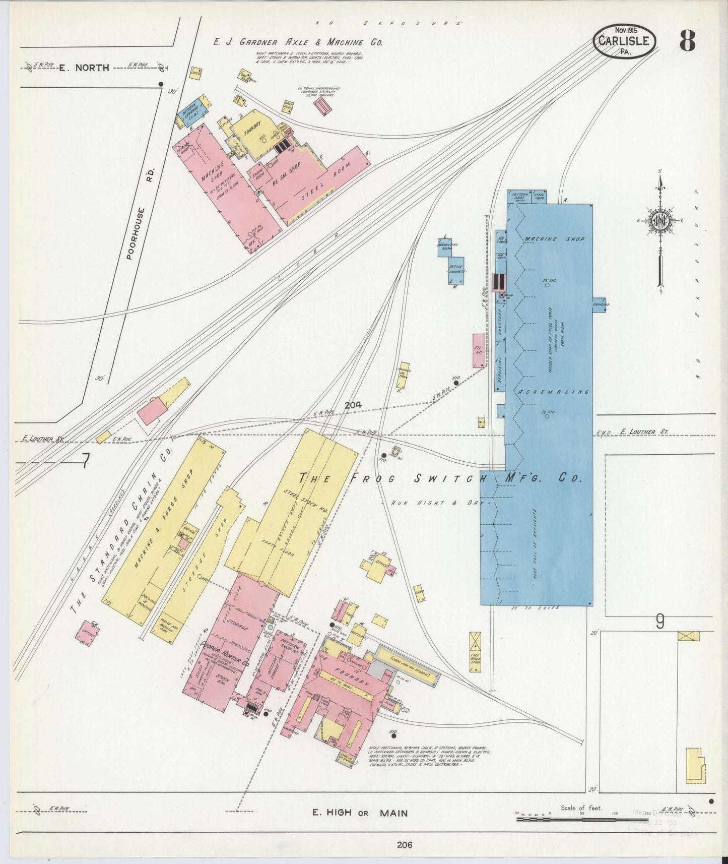 Sanborn Fire Insurance Map from Carlisle, Cumberland County, Pennsylvania (1915), Sheet #0008 - Historic Sanborn Fire Insurance Map Print, vintage old map wall art, antique decor, genealogy gift, Pennsylvania Pennsylvania map