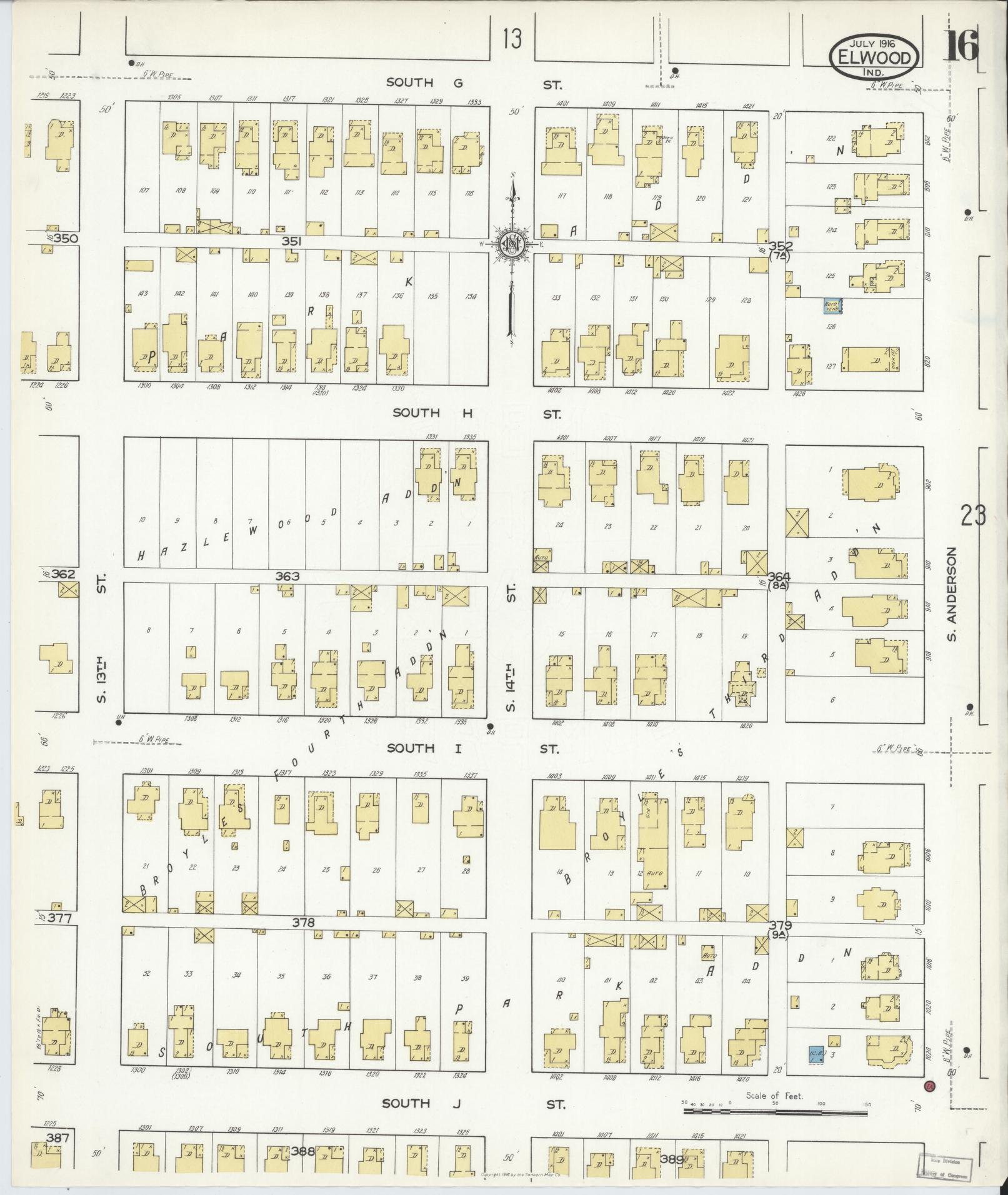 Sanborn Fire Insurance Map from Elwood, Madison County, Indiana (1916), Sheet #0016 - Complete Map Set gallery image, historic Sanborn map, vintage wall art, Indiana Indiana