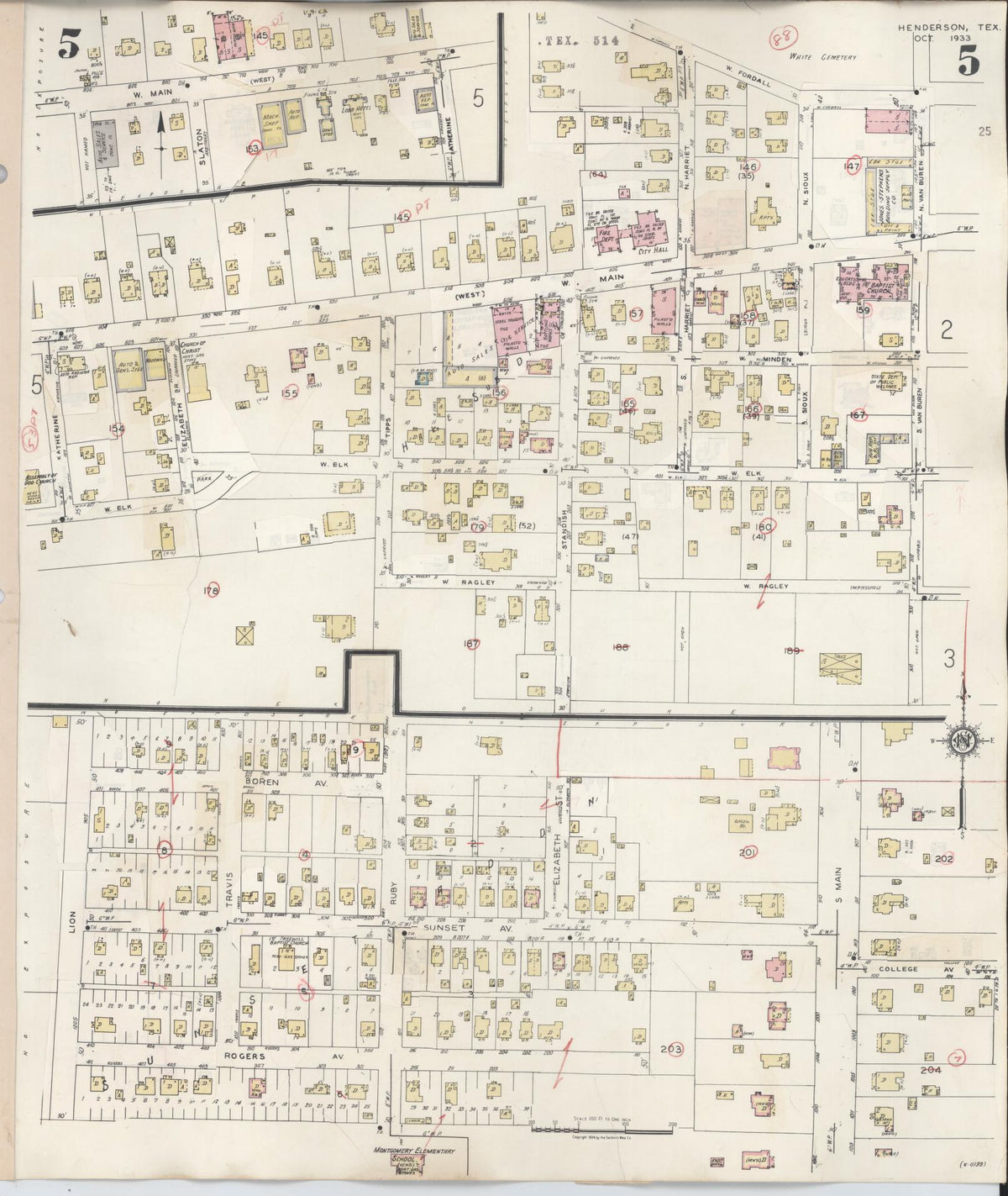 Sanborn Fire Insurance Map from Henderson, Rusk County, Texas (1949), Sheet #0005 - Historic Sanborn Fire Insurance Map Print, vintage old map wall art, antique decor, genealogy gift, Texas Texas map