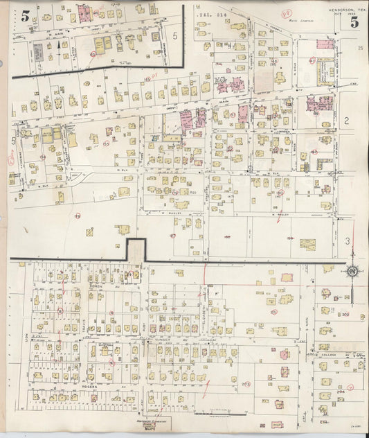 Sanborn Fire Insurance Map from Henderson, Rusk County, Texas (1949), Sheet #0005 - Historic Sanborn Fire Insurance Map Print, vintage old map wall art, antique decor, genealogy gift, Texas Texas map