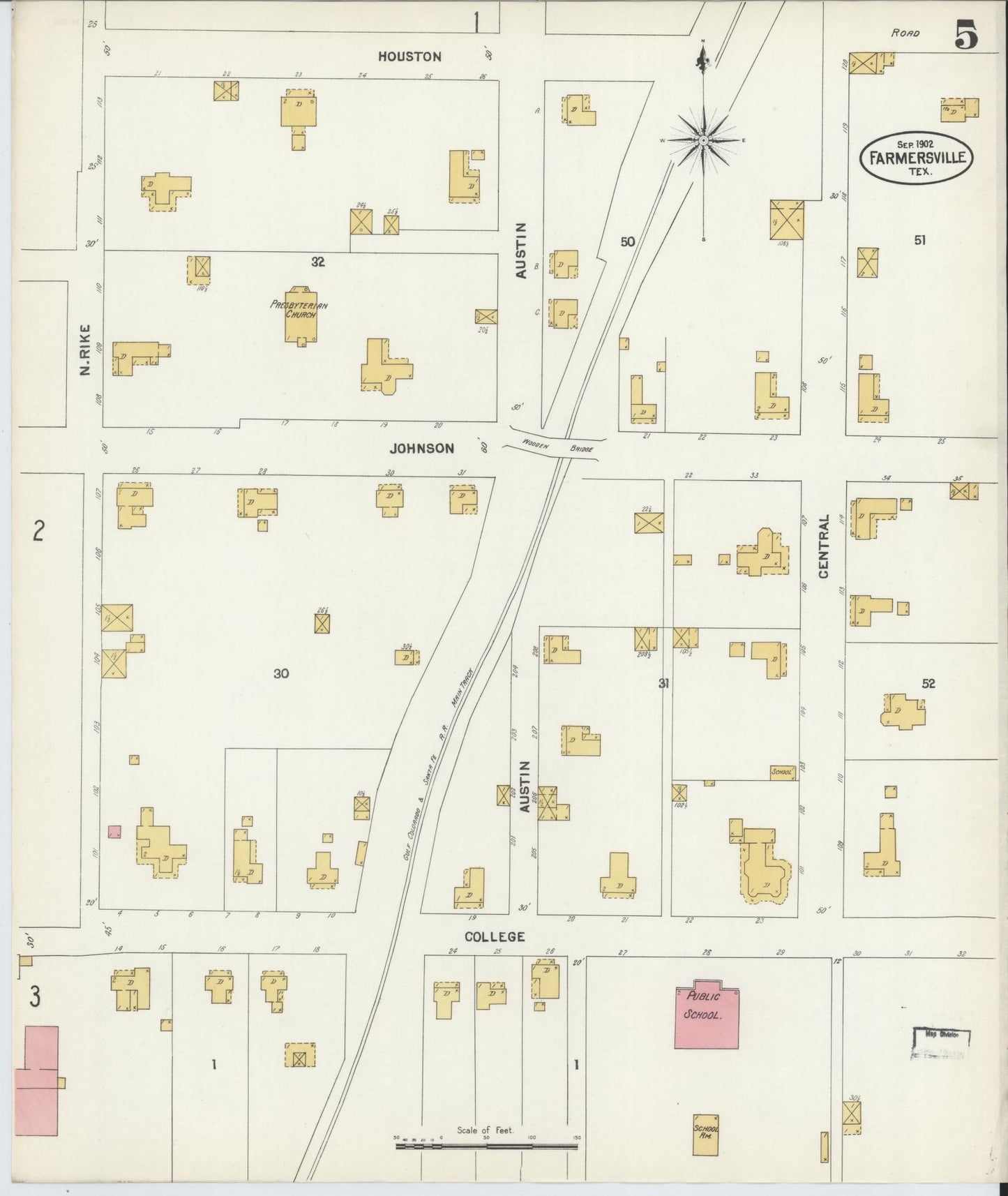 Sanborn Fire Insurance Map from Farmersville, Collin County, Texas (1902), Sheet #0005 - Complete Map Set gallery image, historic Sanborn map, vintage wall art, Texas Texas