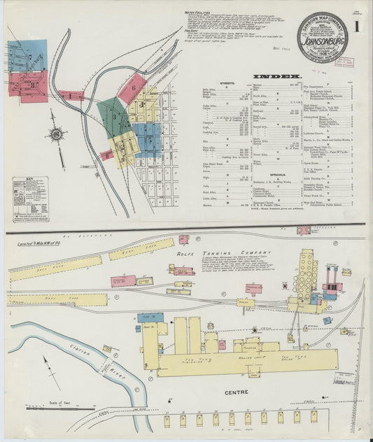 Sanborn Fire Insurance Map from Johnsonburg, Elk County, Pennsylvania (1909), Sheet #0001 - Historic Sanborn Fire Insurance Map Print, vintage old map wall art, antique decor, genealogy gift, Pennsylvania Pennsylvania map