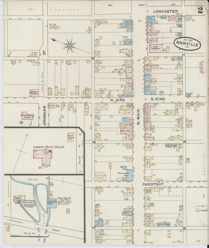 Sanborn Fire Insurance Map from Annville, Lebanon County, Pennsylvania (1887), Sheet #0002 - Historic Sanborn Fire Insurance Map Print, vintage old map wall art, antique decor, genealogy gift, Pennsylvania Pennsylvania map