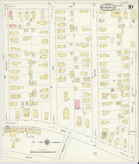 Sanborn Fire Insurance Map from Hudson Falls, Washington County, New York (1913), Sheet #0010 - Historic Sanborn Fire Insurance Map Print, vintage old map wall art, antique decor, genealogy gift, New York New York map