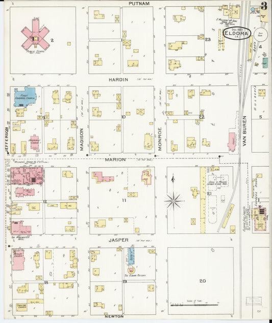 Sanborn Fire Insurance Map from Eldora, Hardin County, Iowa (1893), Sheet #0003 - Historic Sanborn Fire Insurance Map Print, vintage old map wall art