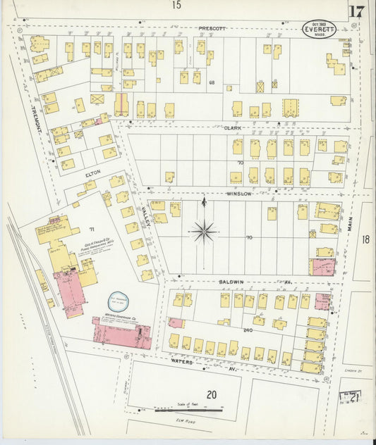 Sanborn Fire Insurance Map from Everett, Middlesex County, Massachusetts (1903), Sheet #0017 - Historic Sanborn Fire Insurance Map Print, vintage old map wall art, antique decor, genealogy gift, Massachusetts Massachusetts map
