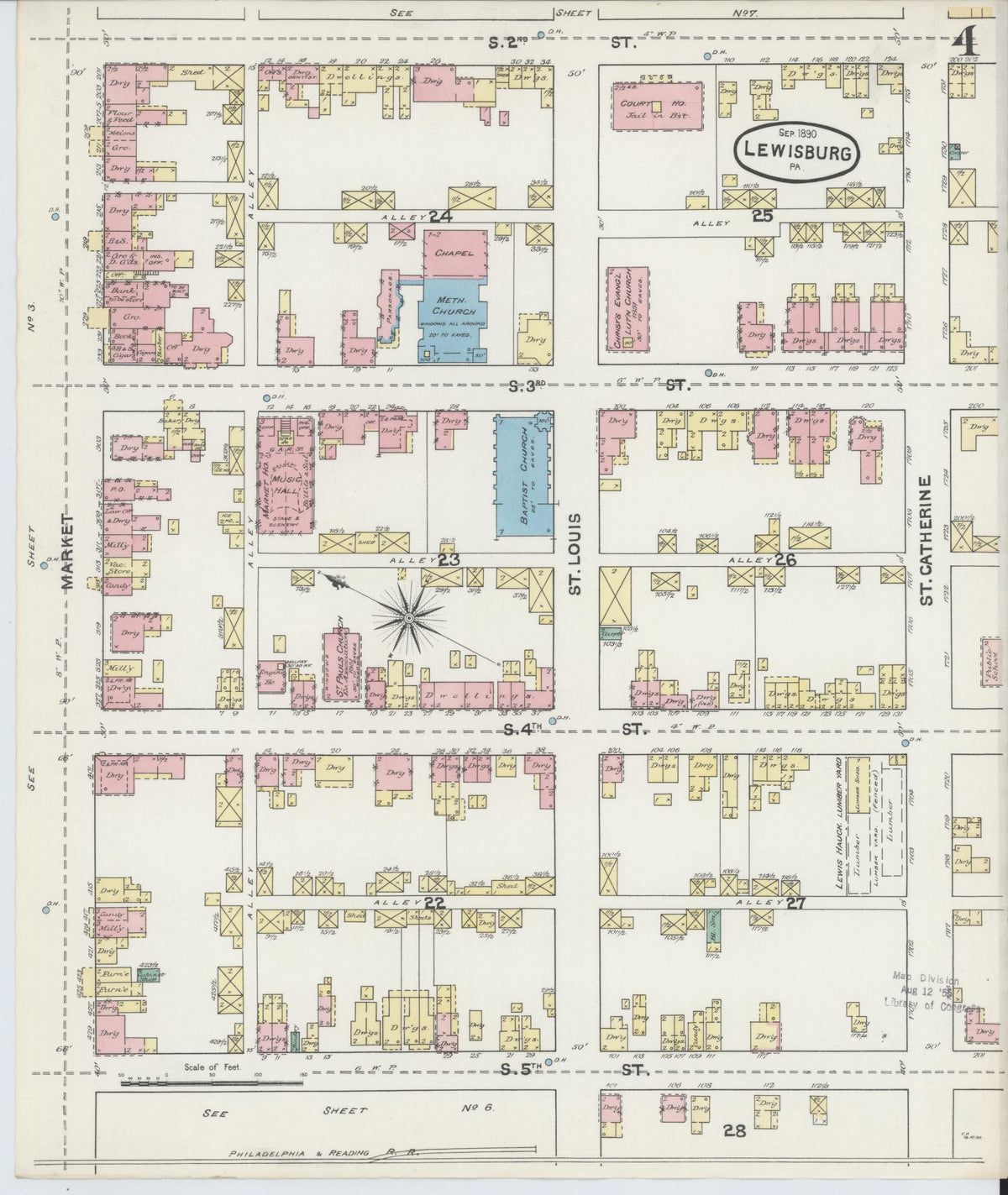 Sanborn Fire Insurance Map from Lewisburg, Union County, Pennsylvania (1890), Sheet #0004 - Complete Map Set gallery image, historic Sanborn map, vintage wall art, Pennsylvania Pennsylvania