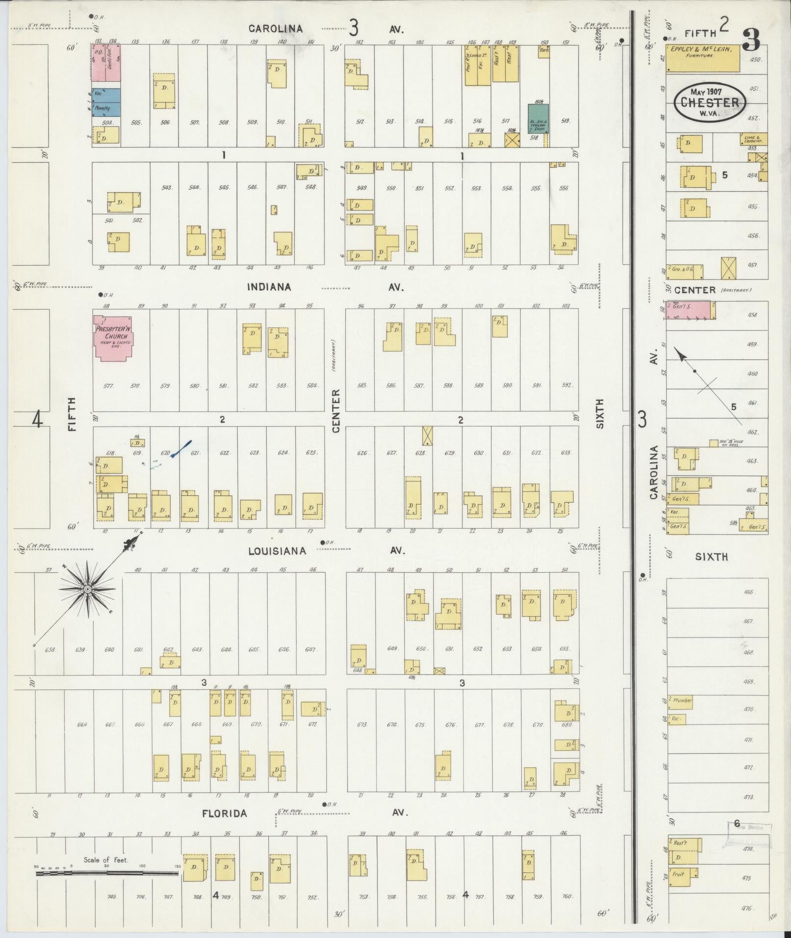 Sanborn Fire Insurance Map from Chester, Hancock County, West Virginia (1907), Sheet #0003 - Complete Map Set gallery image, historic Sanborn map, vintage wall art, West Virginia West Virginia