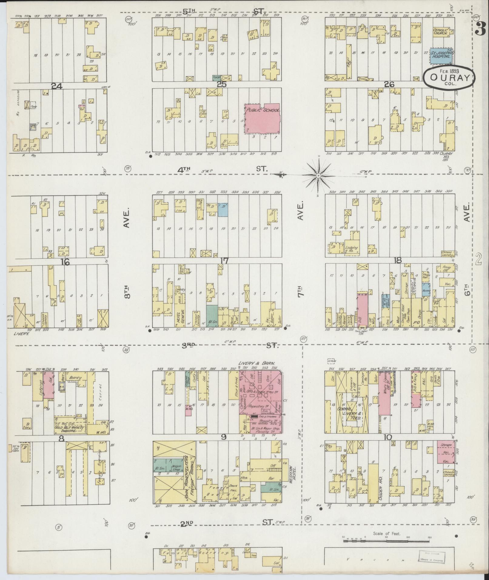 Sanborn Fire Insurance Map from Ouray, Ouray County, Colorado (1893), Sheet #0003 - Complete Map Set gallery image, historic Sanborn map, vintage wall art, Colorado Colorado