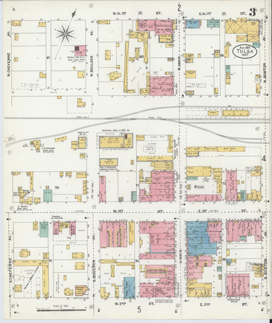 Sanborn Fire Insurance Map from Tulsa, Tulsa County, Oklahoma (1905), Sheet #0003 - Historic Sanborn Fire Insurance Map Print, vintage old map wall art, antique decor, genealogy gift, Oklahoma Oklahoma map