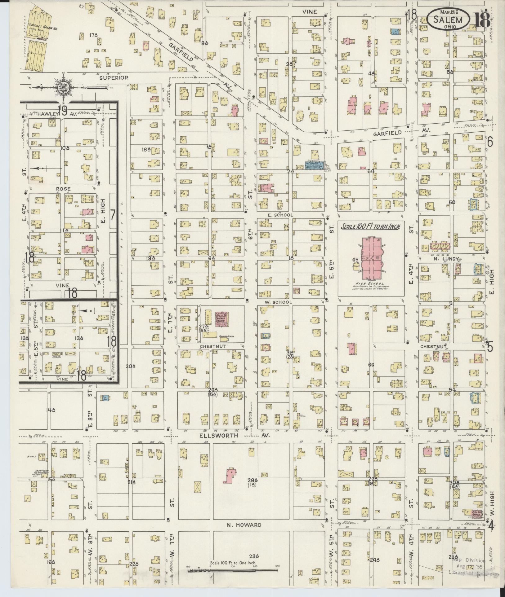 Sanborn Fire Insurance Map from Salem, Columbiana County, Ohio (1915), Sheet #0018 - Complete Map Set gallery image, historic Sanborn map, vintage wall art, Ohio Ohio