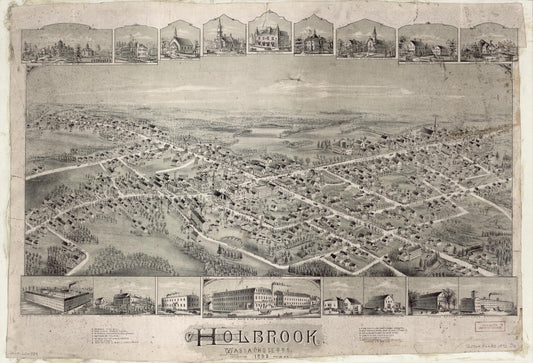 Holbrook, Massachusetts, 1892 : incorporated Feb. 29, 1872. (1892) – Historic Bird’s-Eye View Panorama Print