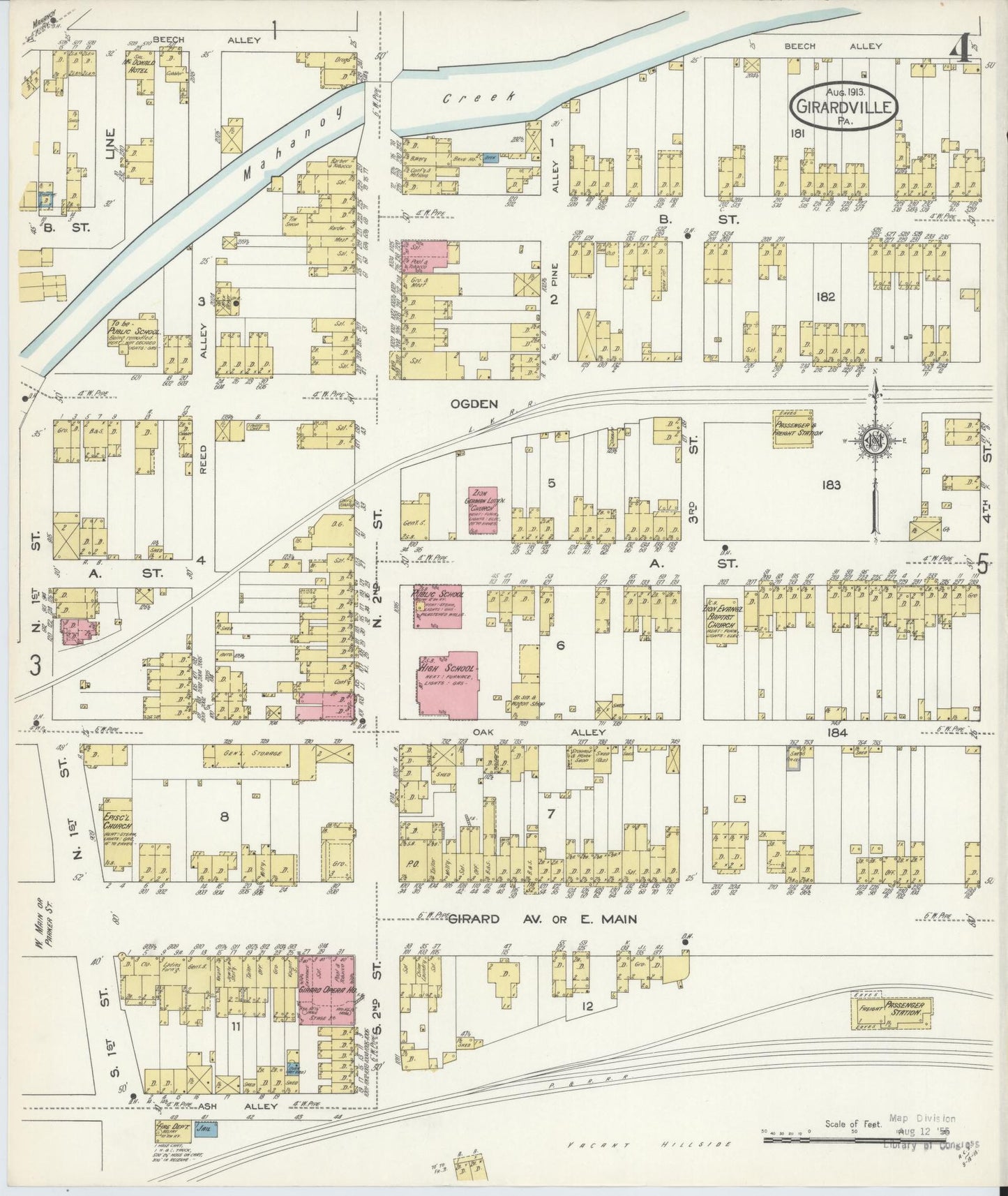 Sanborn Fire Insurance Map from Girardsville, Schuylkill County, Pennsylvania (1913), Sheet #0004 - Historic Sanborn Fire Insurance Map Print, vintage old map wall art, antique decor, genealogy gift, Pennsylvania Pennsylvania map