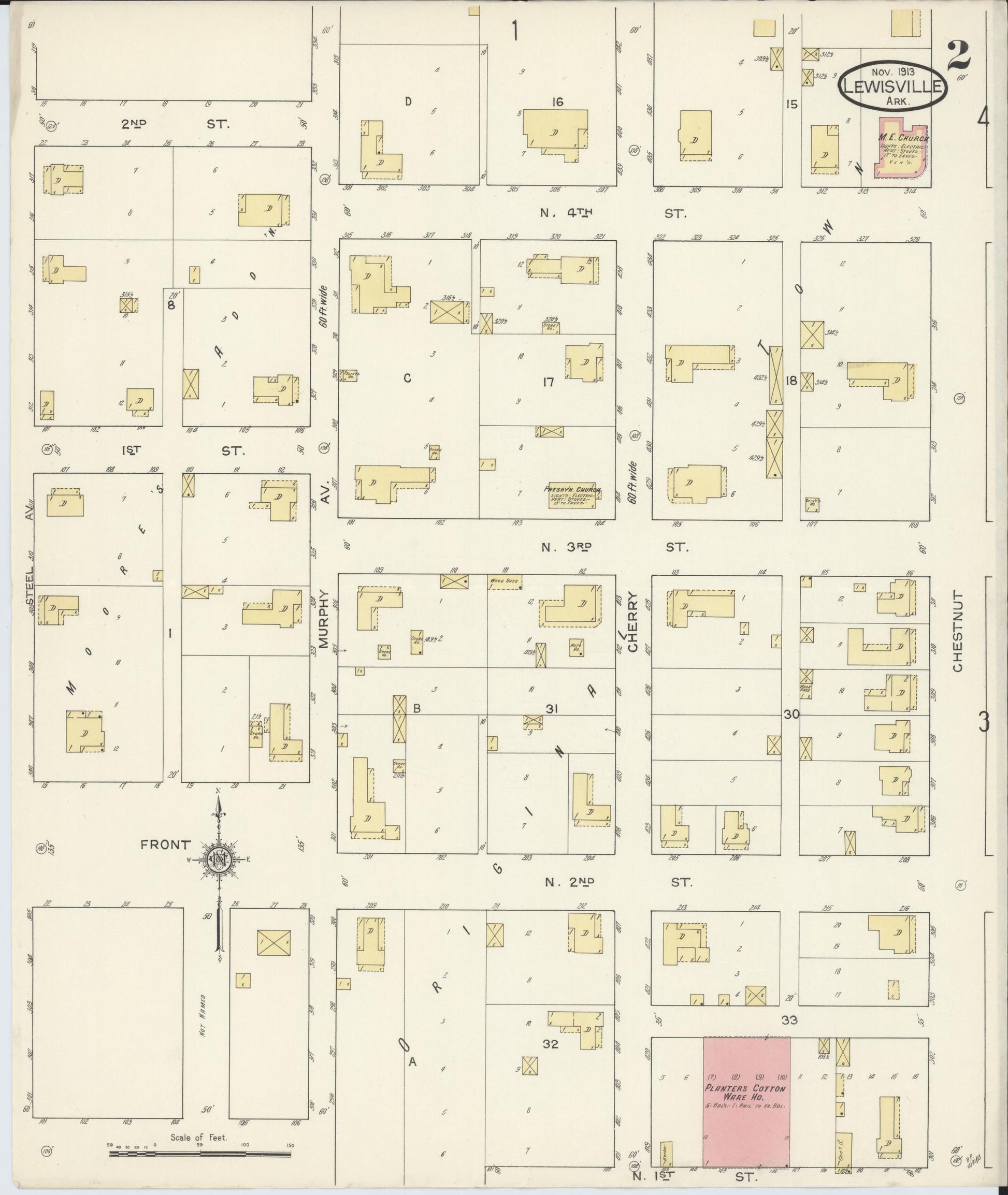 Sanborn Fire Insurance Map from Lewisville, Lafayette County, Arkansas (1913), Sheet #0002 - Historic Sanborn Fire Insurance Map Print, vintage old map wall art, antique decor, genealogy gift, Arkansas Arkansas map