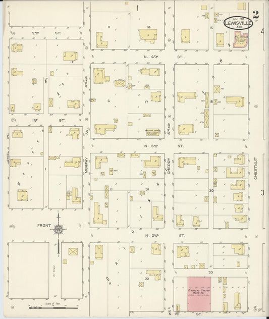 Sanborn Fire Insurance Map from Lewisville, Lafayette County, Arkansas (1913), Sheet #0002 - Historic Sanborn Fire Insurance Map Print, vintage old map wall art, antique decor, genealogy gift, Arkansas Arkansas map