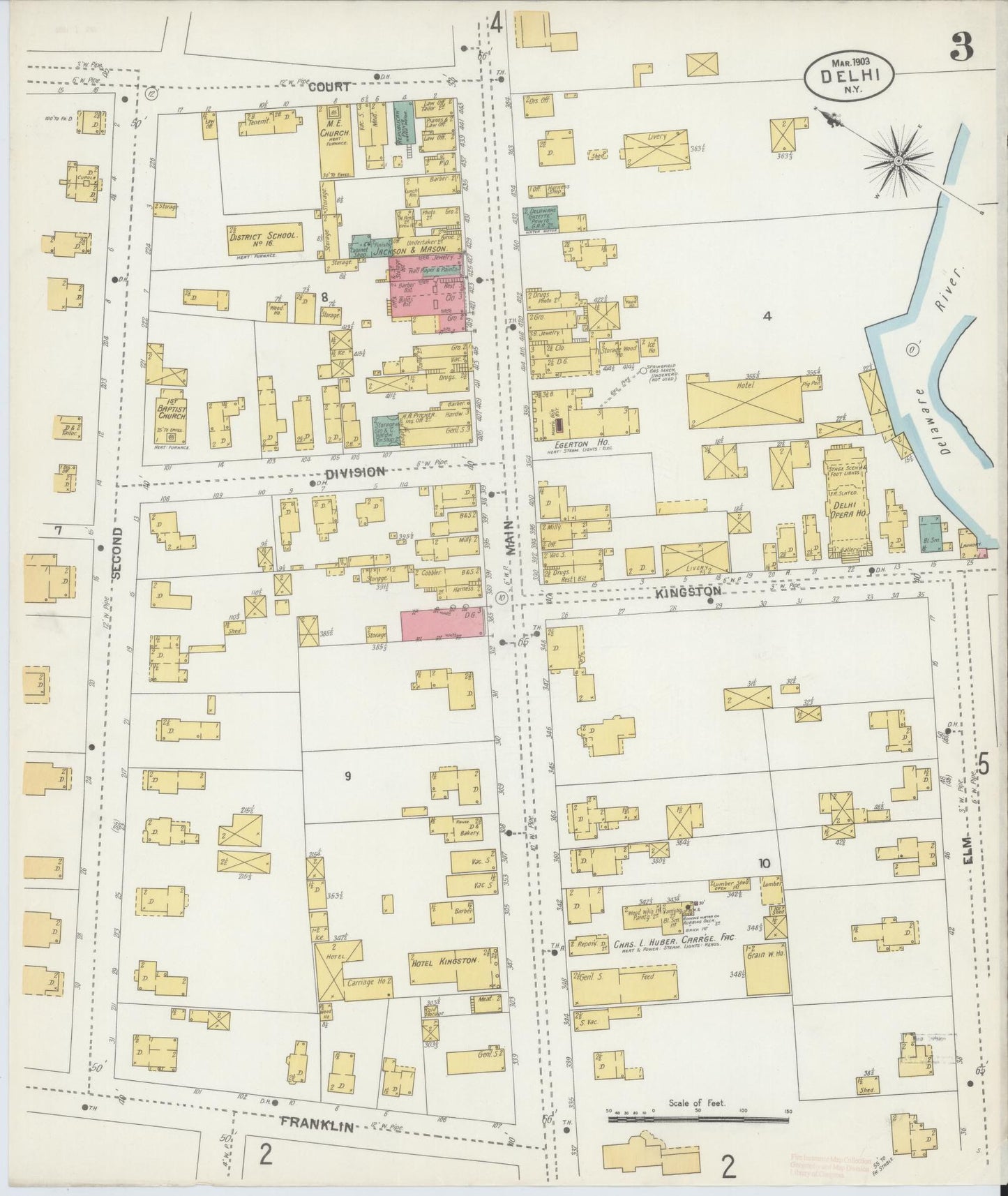 Sanborn Fire Insurance Map from Delhi, Delaware County, New York (1903), Sheet #0003 - Complete Map Set gallery image, historic Sanborn map, vintage wall art, Delhi Delaware
