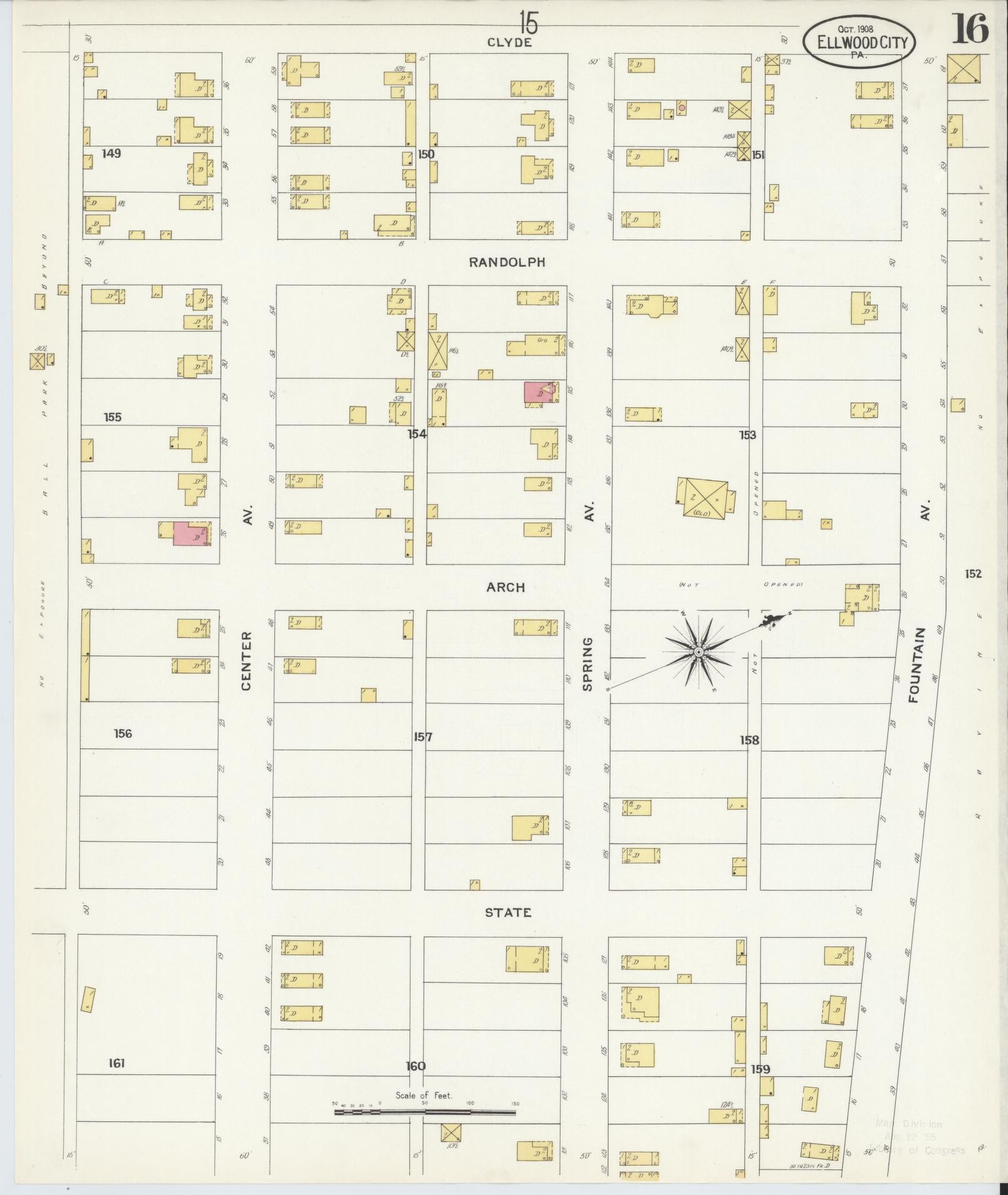 Sanborn Fire Insurance Map from Ellwood City, Lawrence County, Pennsylvania (1908), Sheet #0016 - Historic Sanborn Fire Insurance Map Print, vintage old map wall art, antique decor, genealogy gift, Pennsylvania Pennsylvania map