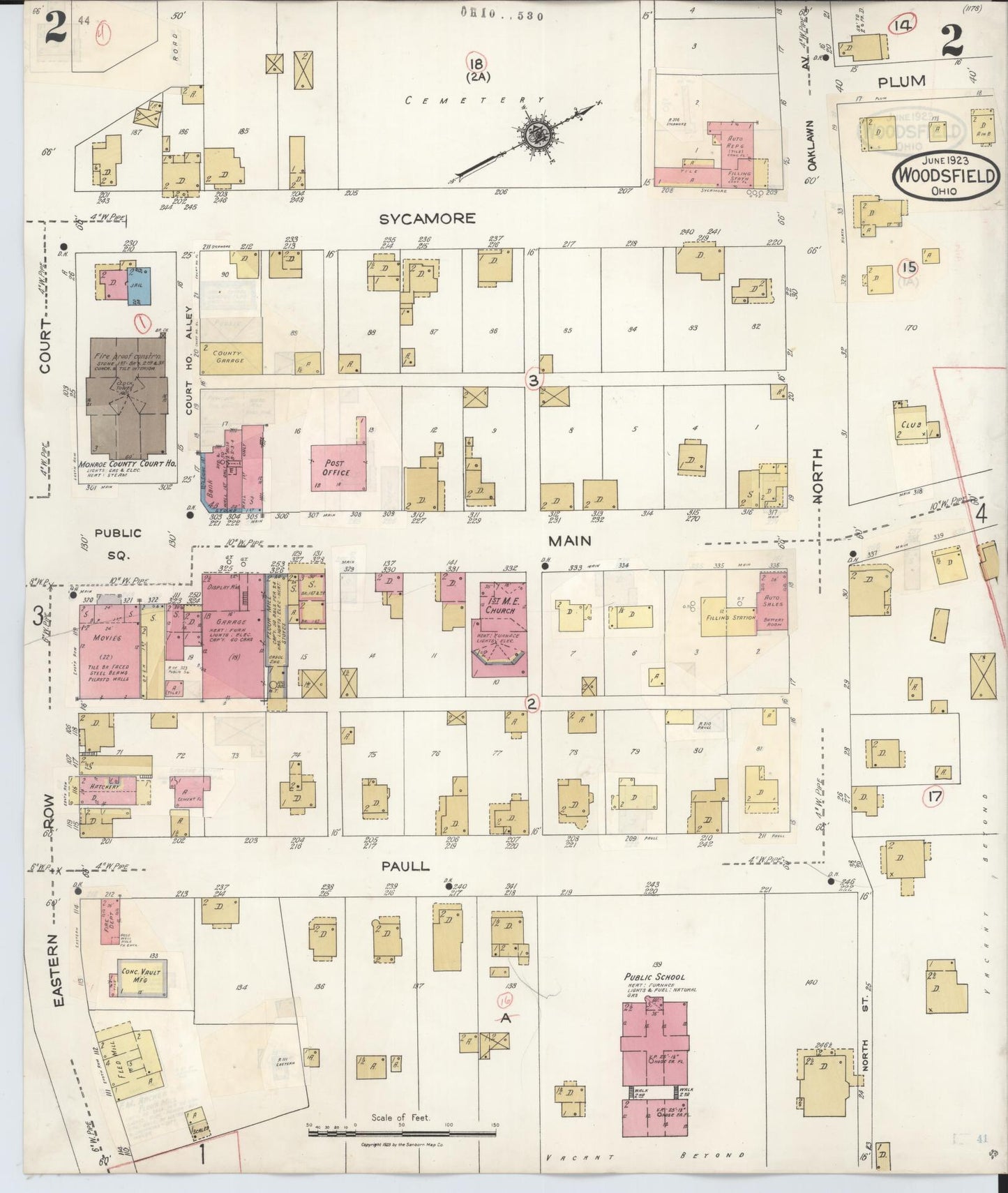 Sanborn Fire Insurance Map from Woodsfield, Monroe County, Ohio (1949), Sheet #0002 - Historic Sanborn Fire Insurance Map Print, vintage old map wall art, antique decor, genealogy gift, Ohio Ohio map