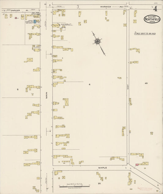 Sanborn Fire Insurance Map from Northfield, Franklin County, Massachusetts (1922), Sheet #0004 - Historic Sanborn Fire Insurance Map Print, vintage old map wall art, antique decor, genealogy gift, Massachusetts Massachusetts map