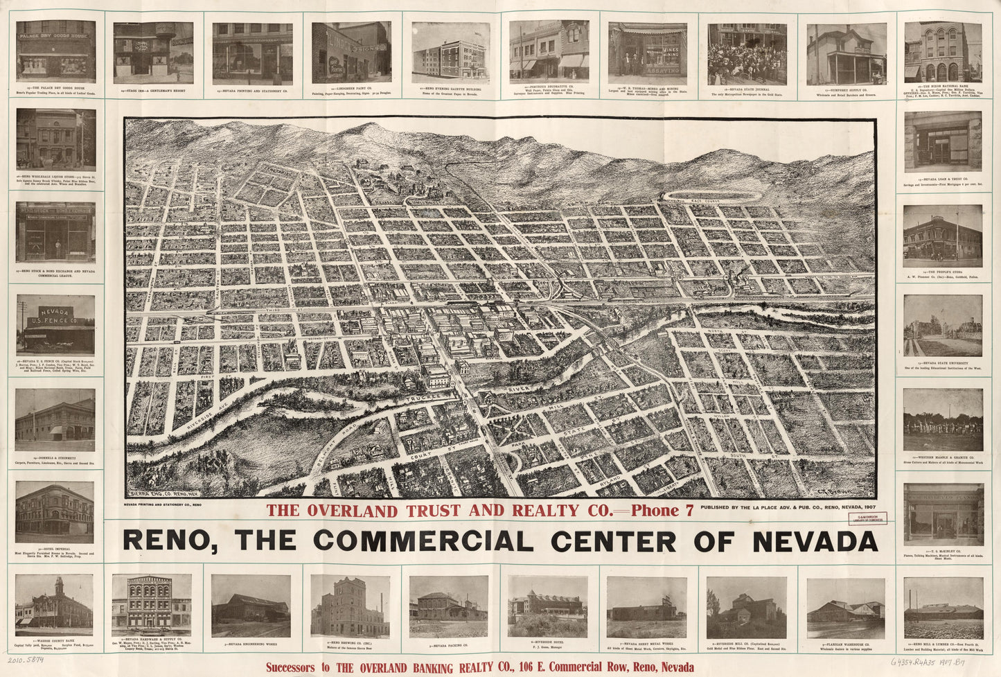 Reno, the commercial center of Nevada (1907) – Historic Bird’s-Eye View Panorama Print
