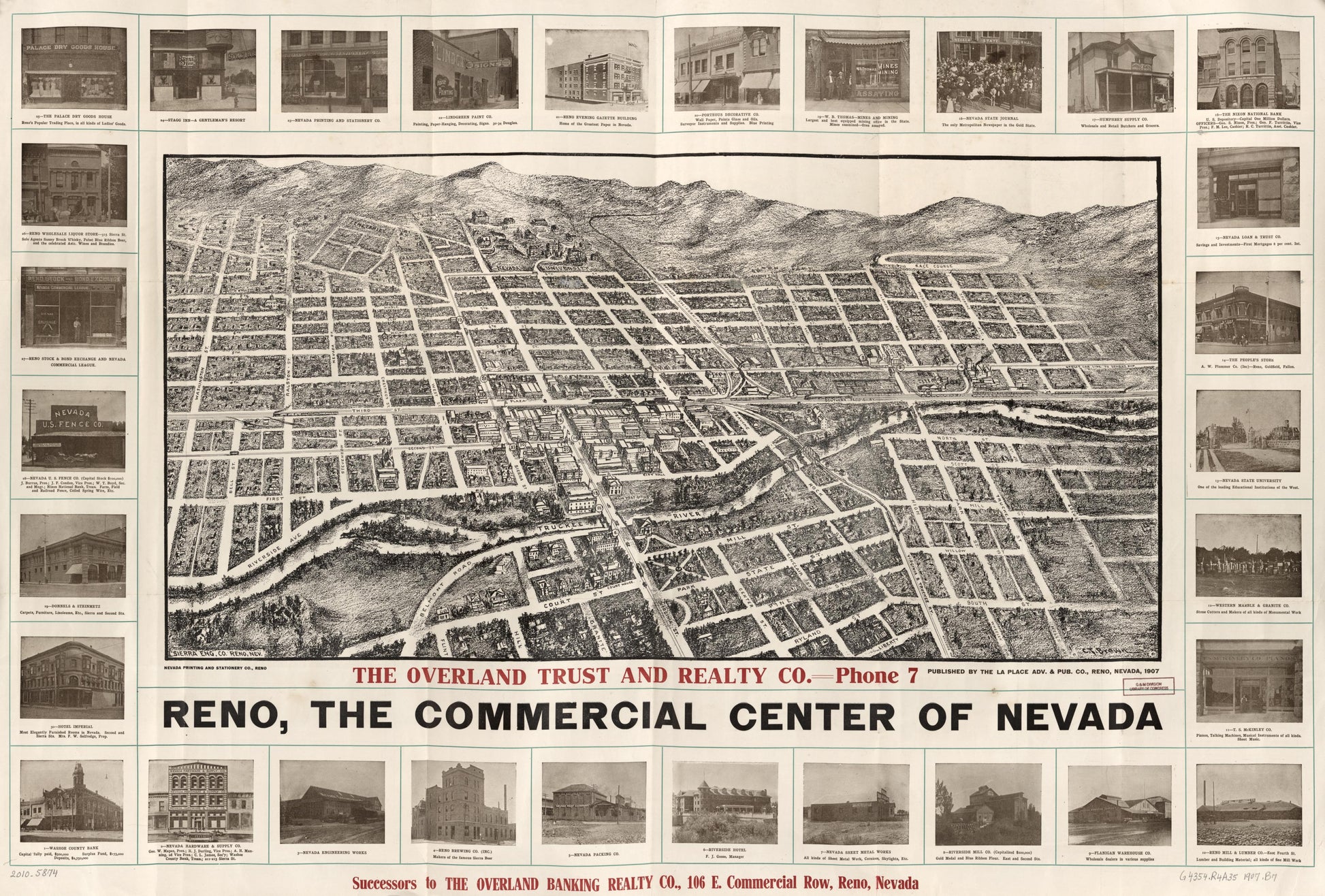 Reno, the commercial center of Nevada (1907) – Historic Bird’s-Eye View Panorama Print