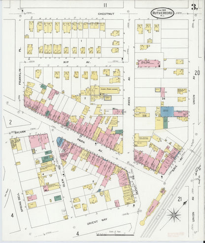 Sanborn Fire Insurance Map from Rutherford, Bergen County, New Jersey (1909), Sheet #0003 - Complete Map Set gallery image, historic Sanborn map, vintage wall art, New Jersey New Jersey