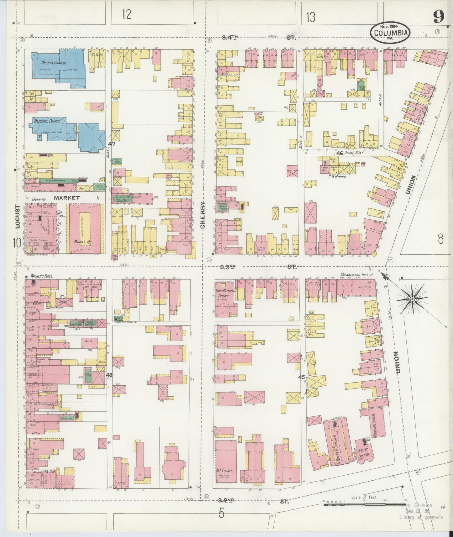 Sanborn Fire Insurance Map from Columbia, Lancaster County, Pennsylvania (1904), Sheet #0009 - Historic Sanborn Fire Insurance Map Print, vintage old map wall art, antique decor, genealogy gift, Pennsylvania Pennsylvania map