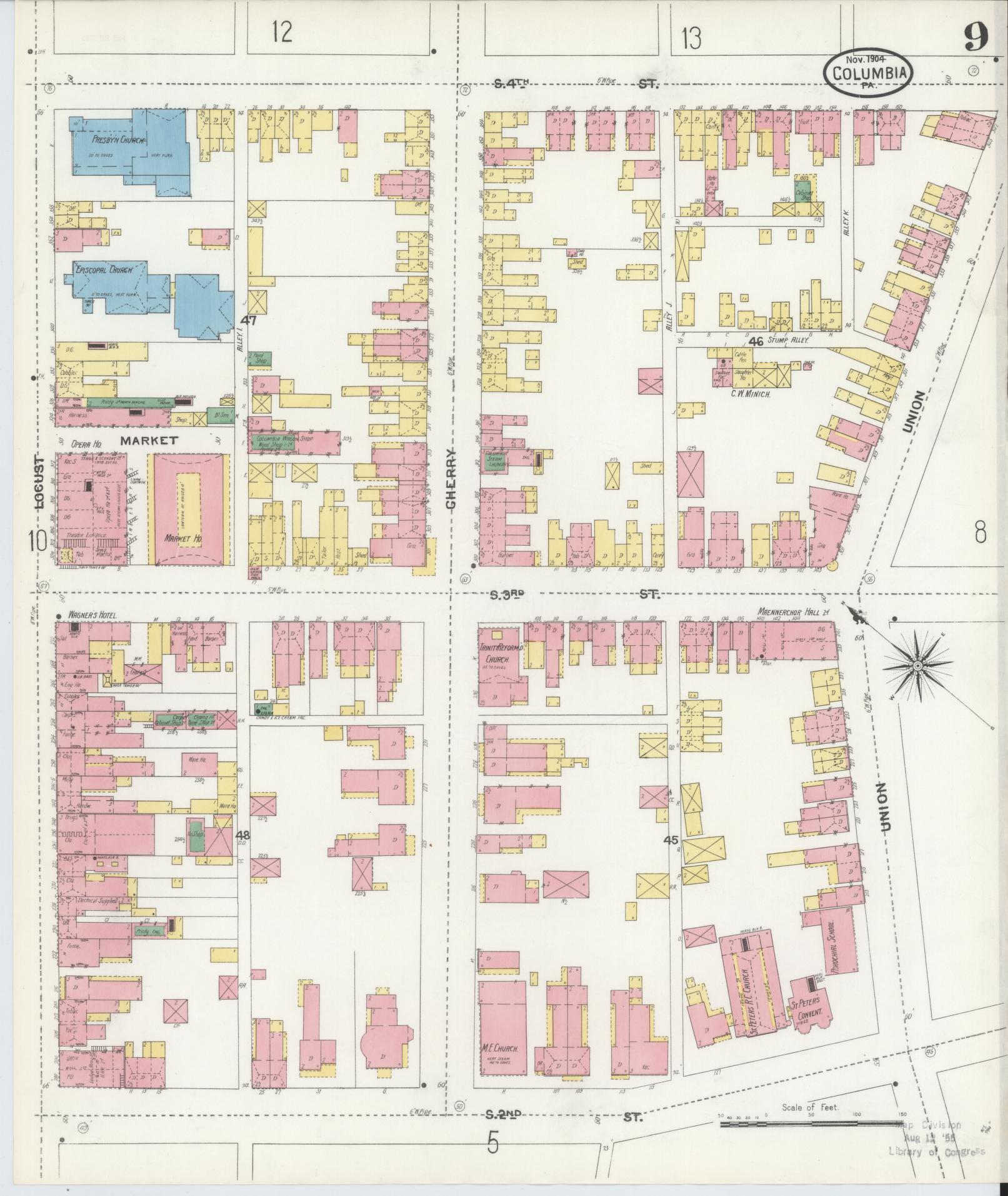 Sanborn Fire Insurance Map from Columbia, Lancaster County, Pennsylvania (1904), Sheet #0009 - Historic Sanborn Fire Insurance Map Print, vintage old map wall art, antique decor, genealogy gift, Pennsylvania Pennsylvania map