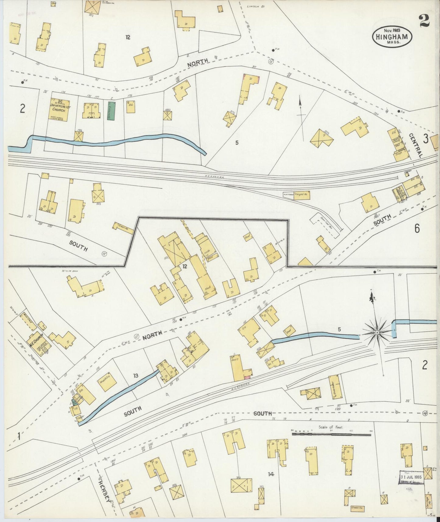Sanborn Fire Insurance Map from Hingham, Plymouth County, Massachusetts (1903), Sheet #0002 - Complete Map Set gallery image, historic Sanborn map, vintage wall art, Massachusetts Massachusetts