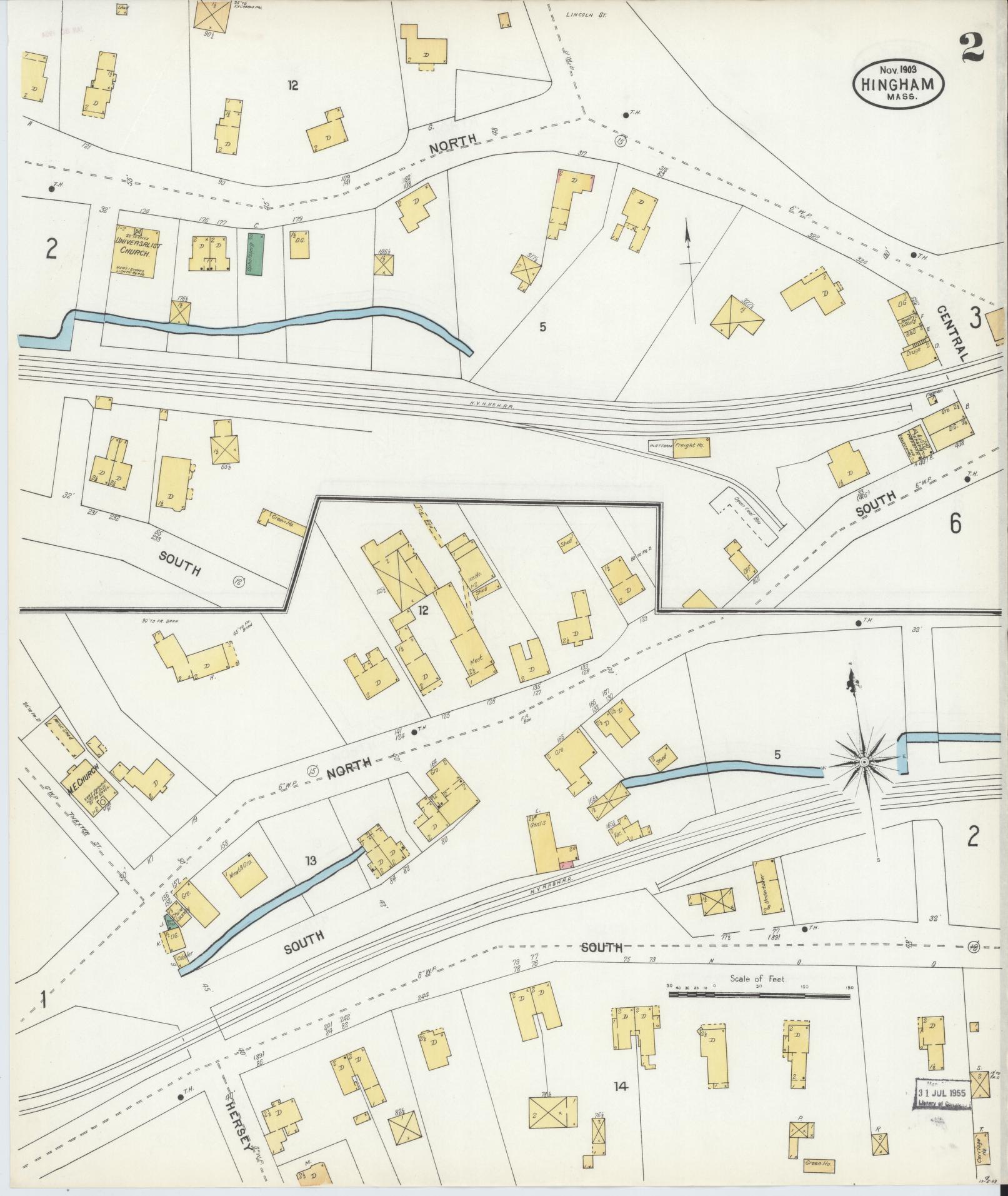 Sanborn Fire Insurance Map from Hingham, Plymouth County, Massachusetts (1903), Sheet #0002 - Complete Map Set gallery image, historic Sanborn map, vintage wall art, Massachusetts Massachusetts