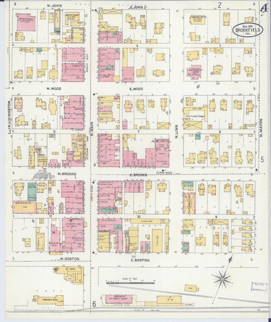 Sanborn Fire Insurance Map from Brookfield, Linn County, Missouri (1905), Sheet #0004 - Historic Sanborn Fire Insurance Map Print, vintage old map wall art, antique decor, genealogy gift, Missouri Missouri map