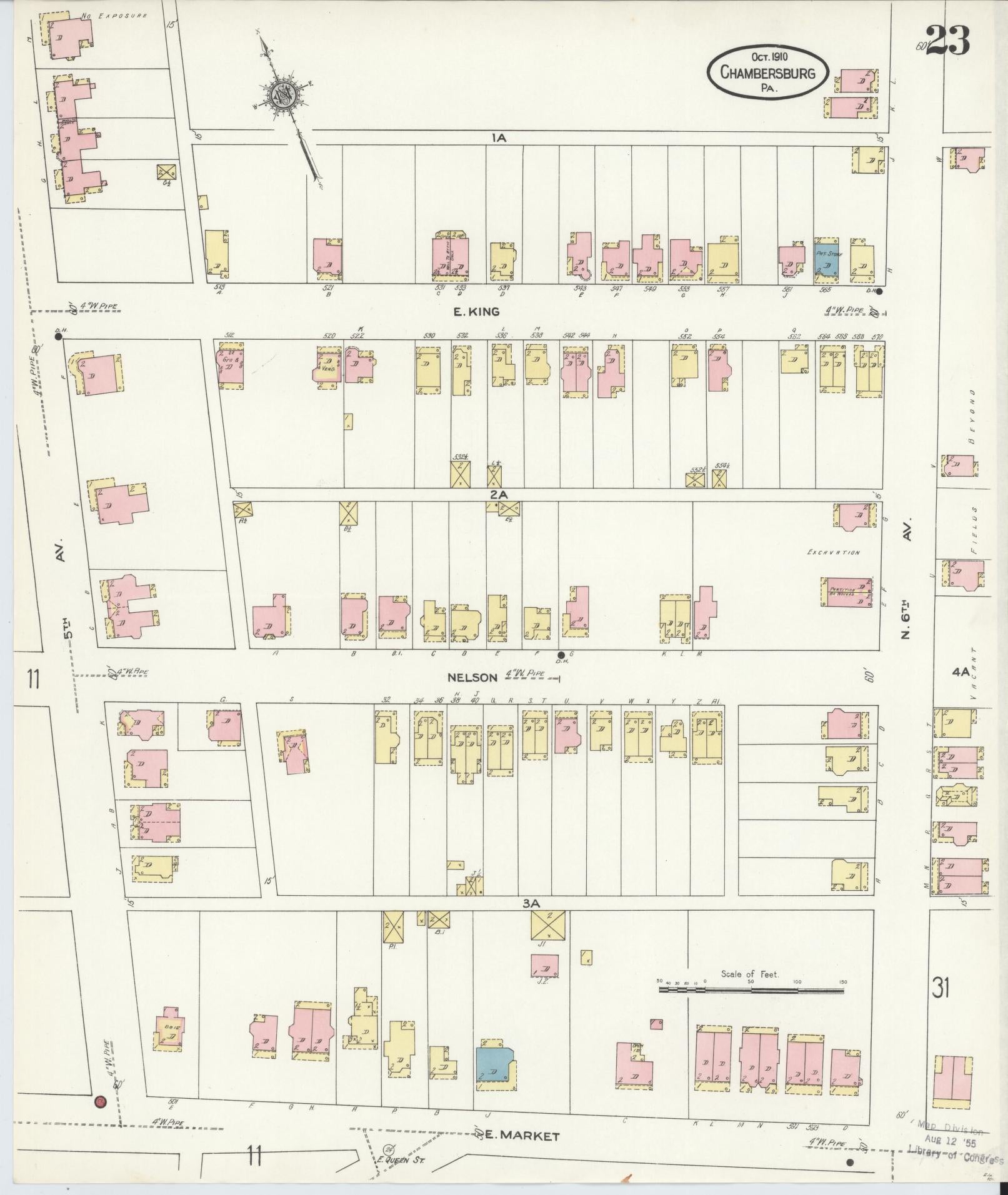 Sanborn Fire Insurance Map from Chambersburg, Franklin County, Pennsylvania (1910), Sheet #0023 - Historic Sanborn Fire Insurance Map Print, vintage old map wall art, antique decor, genealogy gift, Pennsylvania Pennsylvania map