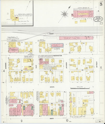 Sanborn Fire Insurance Map from La Porte, La Porte County, Indiana (1907), Sheet #0005 - Historic Sanborn Fire Insurance Map Print, vintage old map wall art, antique decor, genealogy gift, Indiana Indiana map