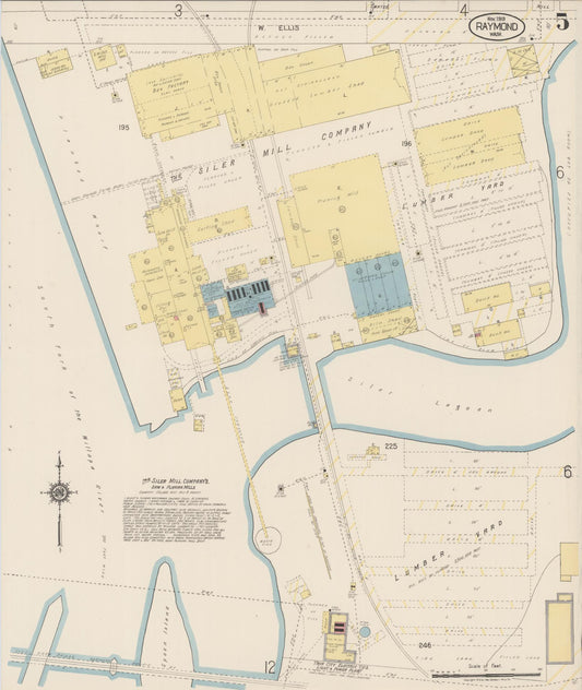 Sanborn Fire Insurance Map from Raymond, Pacific County, Washington (1919), Sheet #0005 - Historic Sanborn Fire Insurance Map Print, vintage old map wall art, antique decor, genealogy gift, Washington Washington map