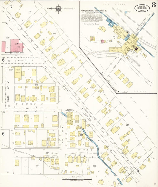 Sanborn Fire Insurance Map from Kellogg, Shoshone County, Idaho (1918), Sheet #0008 - Historic Sanborn Fire Insurance Map Print, vintage old map wall art, antique decor, genealogy gift, Idaho Idaho map