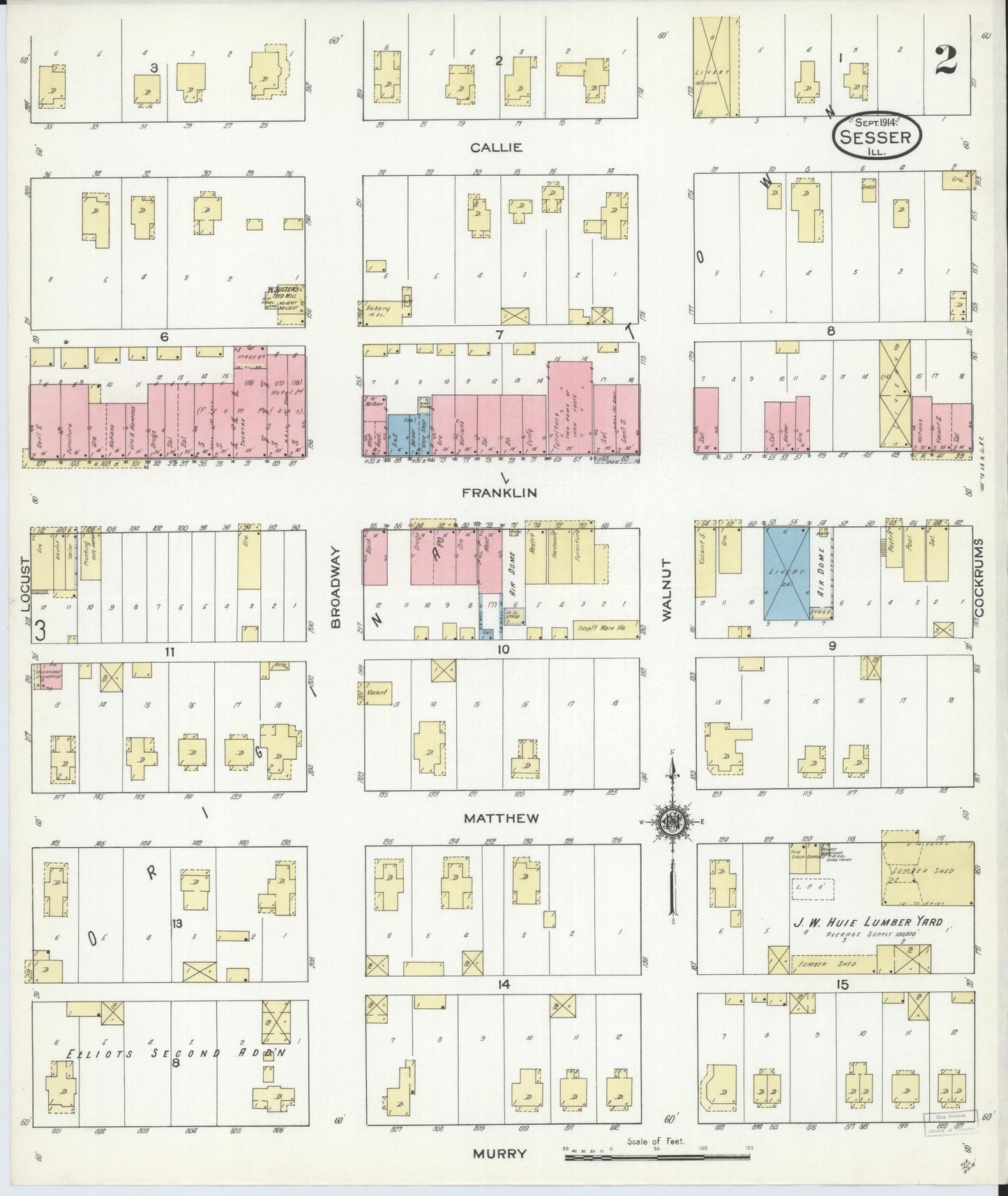 Sanborn Fire Insurance Map from Sesser, Franklin County, Illinois (1914), Sheet #0002 - Complete Map Set gallery image, historic Sanborn map, vintage wall art, Illinois Illinois