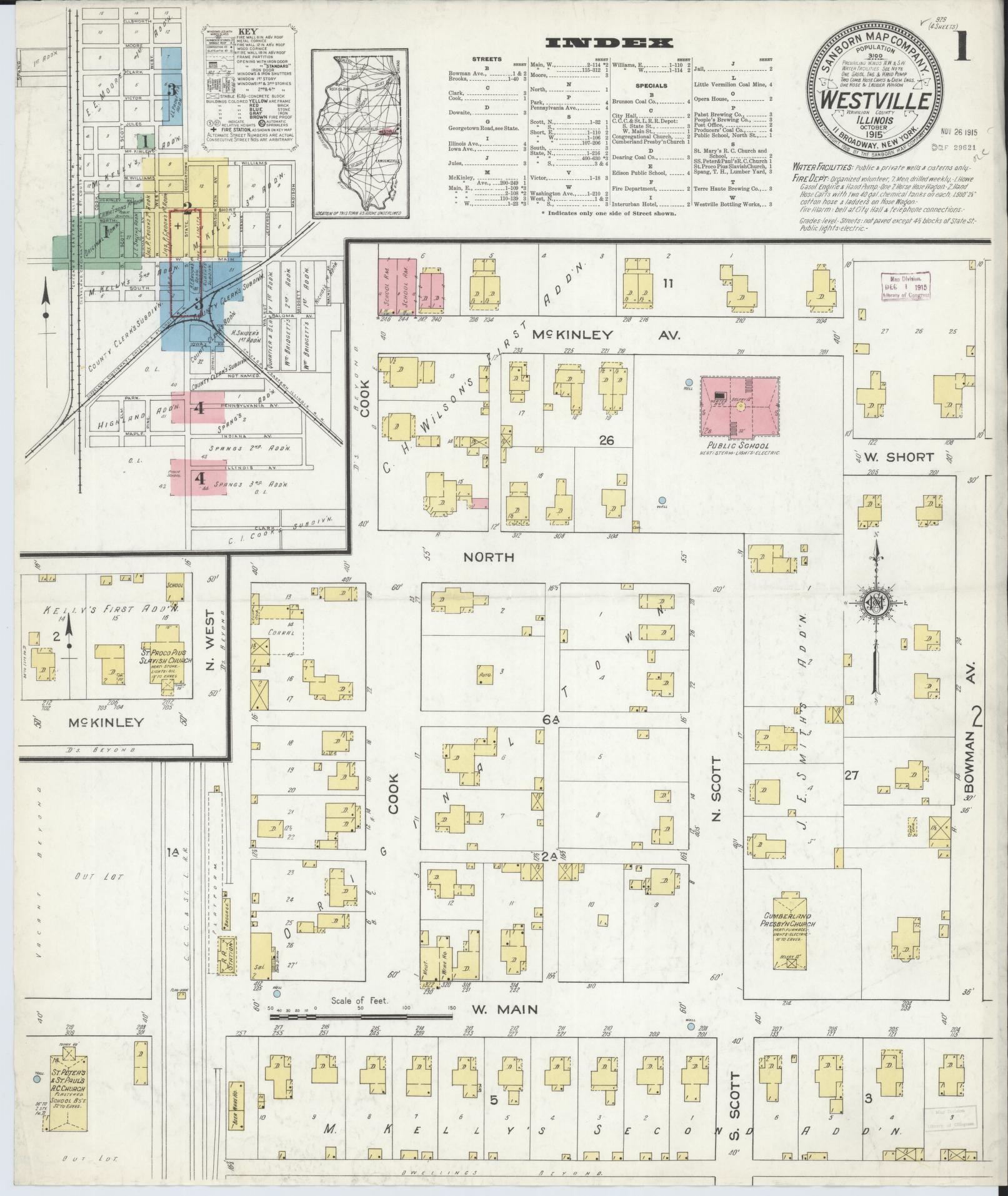 Sanborn Fire Insurance Map from Westville, Vermilion County, Illinois (1915), Sheet #0001 - Complete Map Set gallery image, historic Sanborn map, vintage wall art, Illinois Illinois
