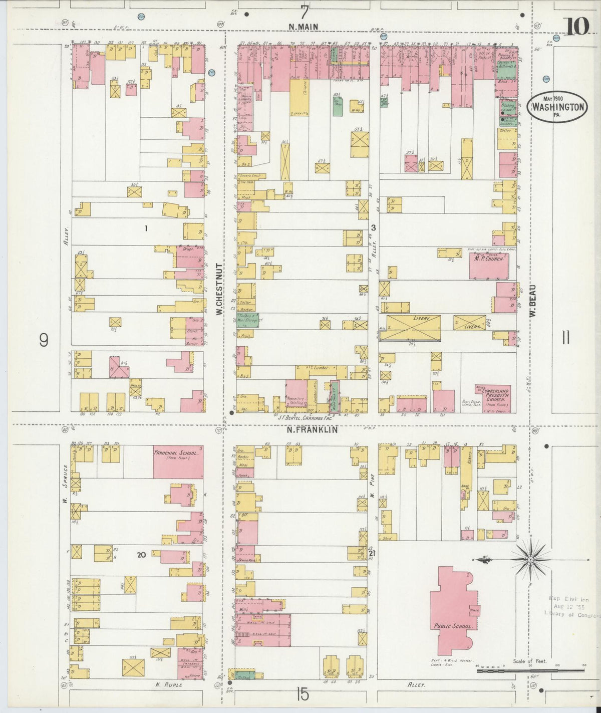 Sanborn Fire Insurance Map from Washington, Washington County, Pennsylvania (1900), Sheet #0010 - Historic Sanborn Fire Insurance Map Print, vintage old map wall art, antique decor, genealogy gift, Pennsylvania Pennsylvania map